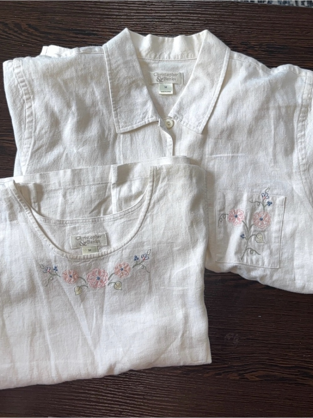 Christopher & Banks Linen Blend Embroidered Floral 2 Piece Set M